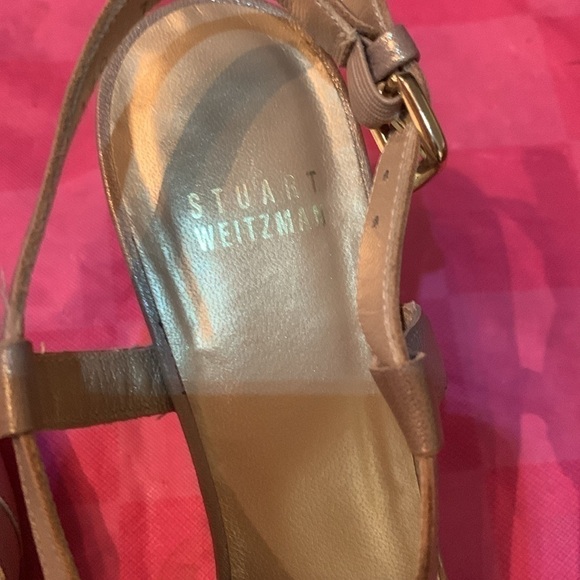 Stuart Weitzman Muted Gold Shimmer Heeled Sandals Shoes Size 7.5 - Picture 6 of 7